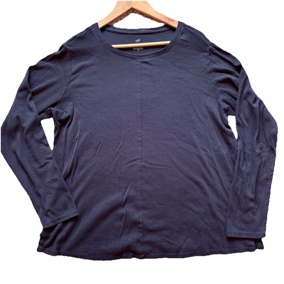 J Jill Women XLT 100% Pima Cotton Crew Neck Tee Long Sleeve Black Relaxed Basic - Picture 3 of 9